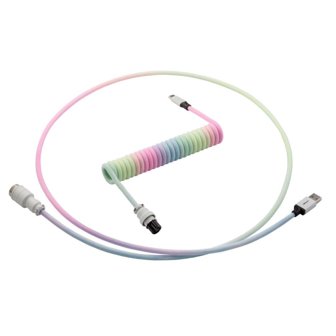 CableMod Pro Coiled Keyboard Cable (Pastel Rainbow, USB A to USB Type C, 150cm)
